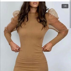 Tan Puff Sleeve Dress